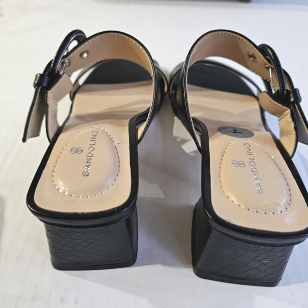 Bandolino black open toe sandals size 7 slides buckle strap square toe NWOT - Picture 10 of 12